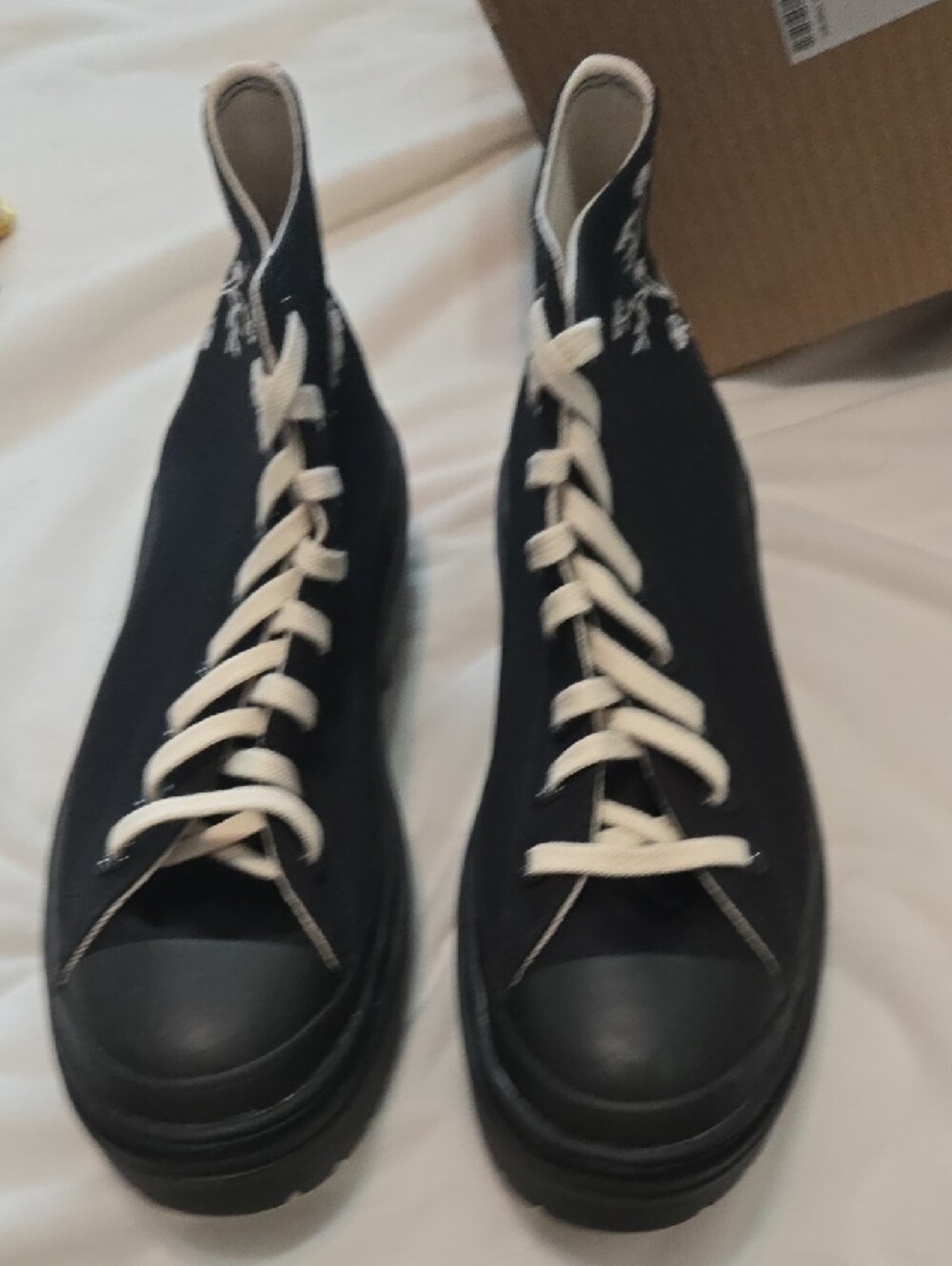 Converse Black High-Top Platform Sneakers with White Laces & Floral Stitching - Picture 3 of 11